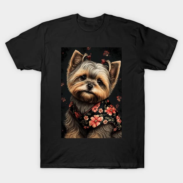 Super Cute Yorkshire Terrier Puppy Portrait - Japanese style T-Shirt by KoolArtDistrict